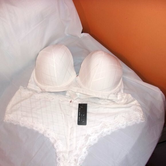 Youmita White Jacquard 40DD Push Up Bra/1XHipster - Picture 11 of 12